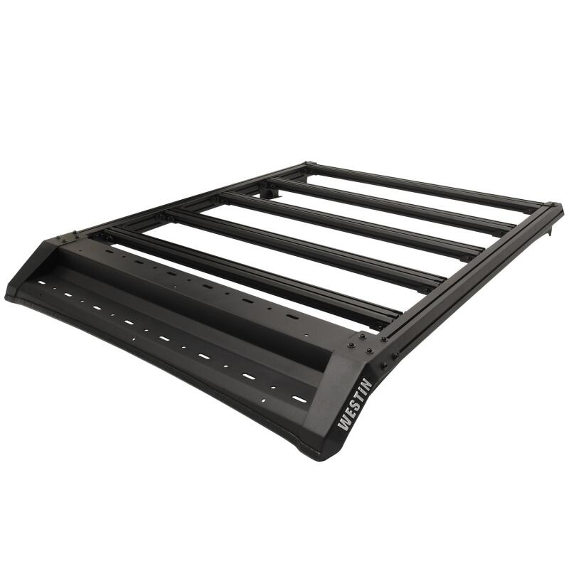 Westin 16-23 Toyota Tacoma Mesa roof rack mounted on vehicle, showcasing durable metal construction for cargo transportation.