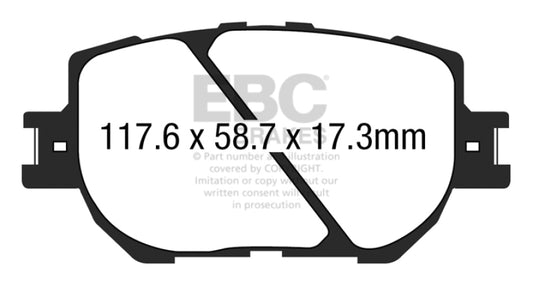 EBC 14+ Lexus IS250 front brake pads, Ultimax2 OE quality brake pads with metal backing for reliable stopping power