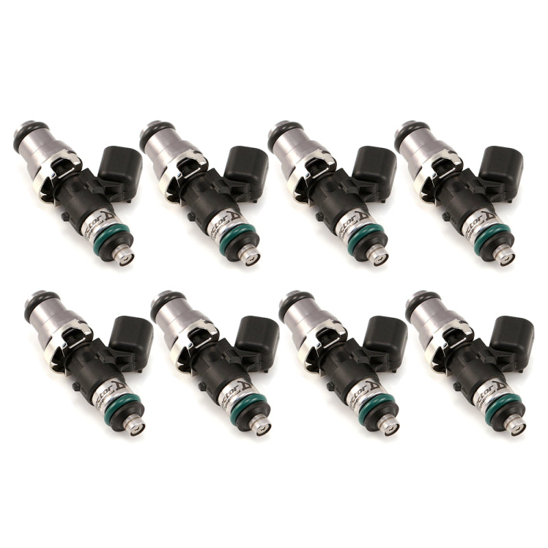 Set of 8 Injector Dynamics 1750-XDS fuel injectors with 48mm length, 14mm top and lower O-rings for 8-cylinder engines.