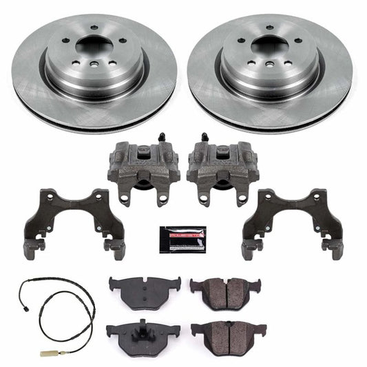 PowerStop rear brake kit with calipers for BMW 335i (2011-2013), includes OE-style brake components and hardware.