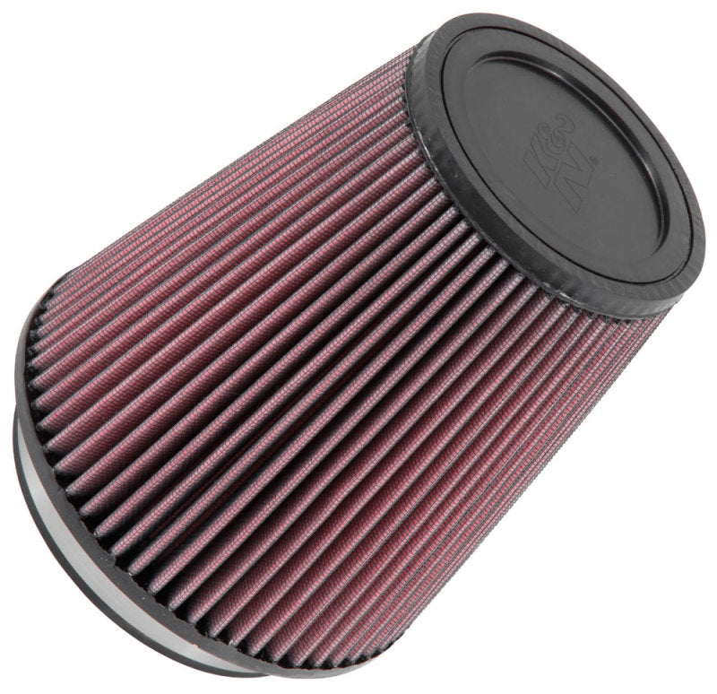 K&N Engineering universal rubber air filter with 5-inch flange, 6.5-inch base, 4.375-inch top, and 7-inch height.