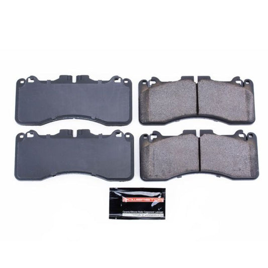 PowerStop Z23 Evolution Sport brake pads with hardware installed on front of 2016-2018 Lexus GS F, performance brake components