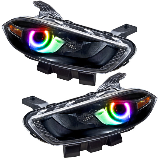 Oracle Lighting HID Style SMD HL headlights for Dodge Dart 2013-2014 in black with ColorSHIFT feature, shown without controller.