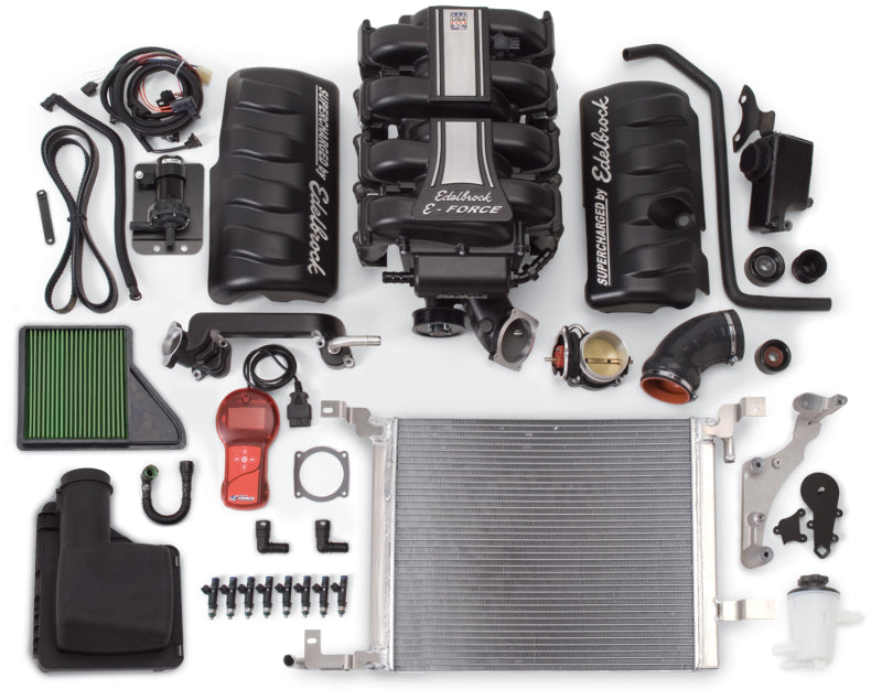 Edelbrock Supercharger Stage 1 street kit on a 2010 Ford Mustang 4.6L 3V V8 engine with tuner, installed in the engine bay