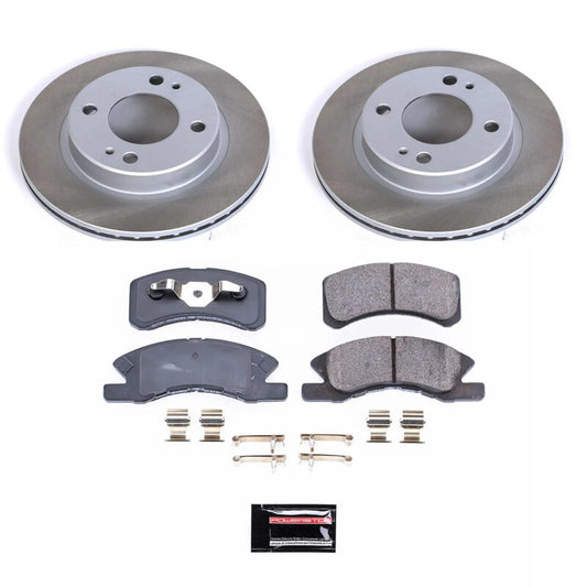PowerStop front semi-coated rotor kit for 2014-2015 Mitsubishi Mirage, performance brake rotors with a semi-coated finish.