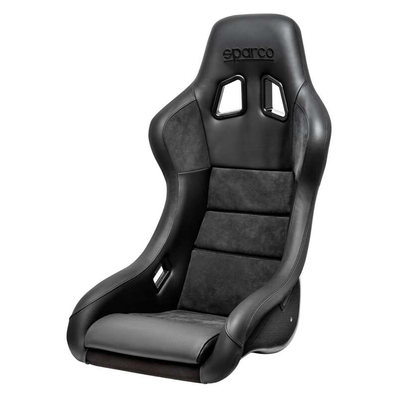 Black Sparco QRT-C X Carbon Comp race seat with racing harness slots, designed for high-performance motorsports.