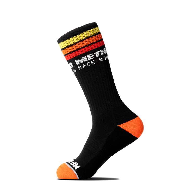 Method Wheels Classic Stripes Logo Performance Socks in black, featuring bold stripe design and brand logo on the cuff.