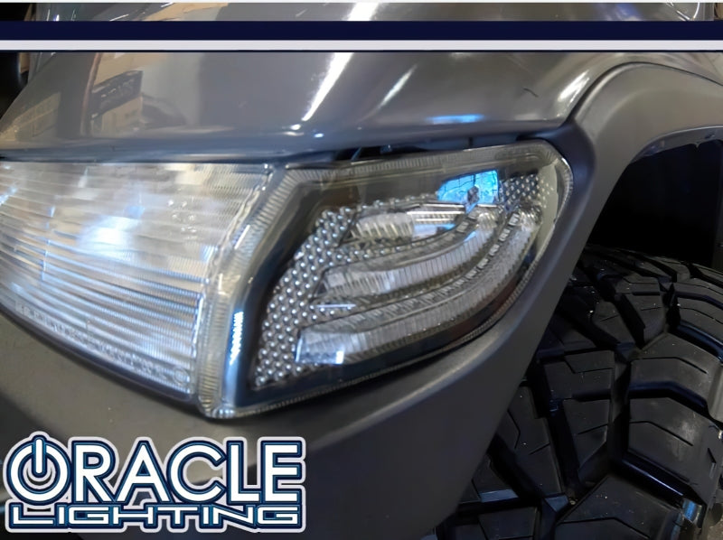 Oracle Lighting Jeep Wrangler JL smoked lens LED front sidemarker light strip showing smoked lens and LED illumination.