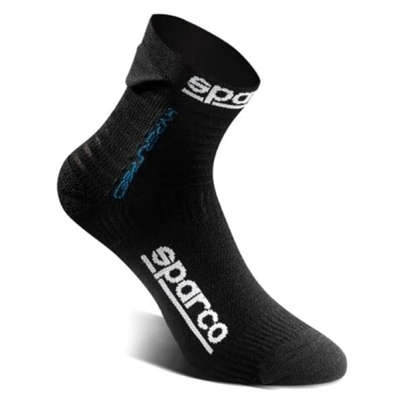 Black and blue Sparco Hyperspeed socks for size 44-45, featuring sporty design and comfortable fit, ideal for racing footwear enthusiasts.