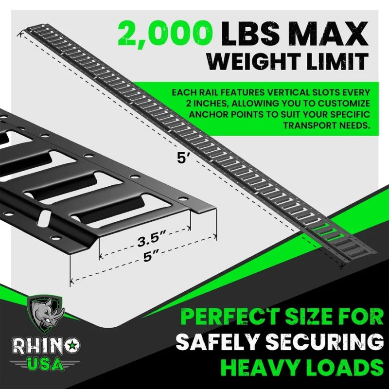Rhino USA 5Ft E-Track Tie-Down Rails, Black (4 Pack)