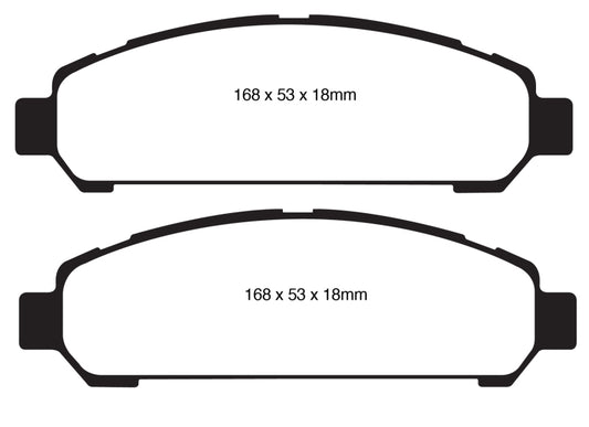 EBC 08+ Toyota Venza 2.7 Redstuff front brake pads for performance braking, shown in a close-up image.