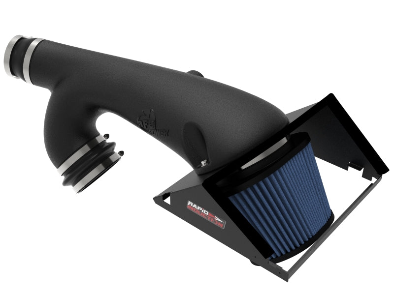 aFe Rapid Induction Cold Air Intake System with Pro 5R filter installed in a 2021+ Ford F-150 V6 3.5L engine bay
