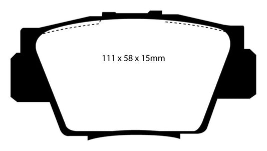 EBC Redstuff rear brake pads for 1991-1996 Acura NSX 3.0, performance brake pads with red friction material, shown in the image.