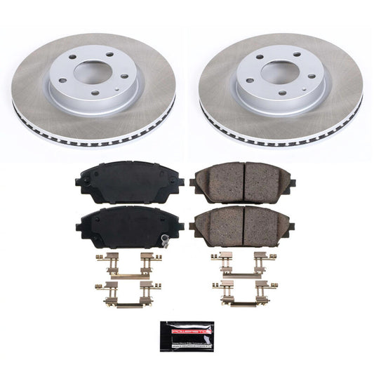 PowerStop front semi-coated brake rotor kit for Mazda CX-3 2016-2021, performance brake kit with drilled and slotted rotors.