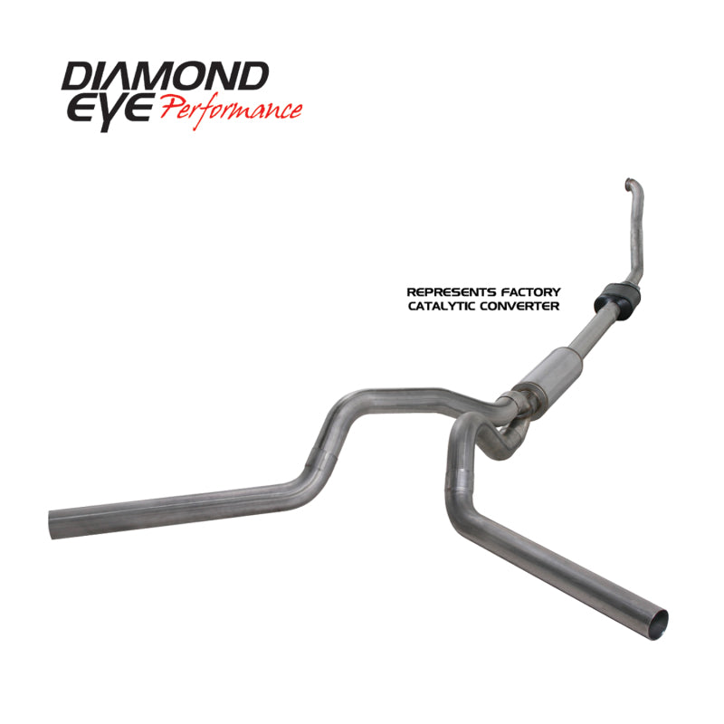Diamond Eye Performance turbo back exhaust kit for 94-97 Ford F250/F350 Power Stroke with dual stainless steel pipes, replacement mid-pipe.