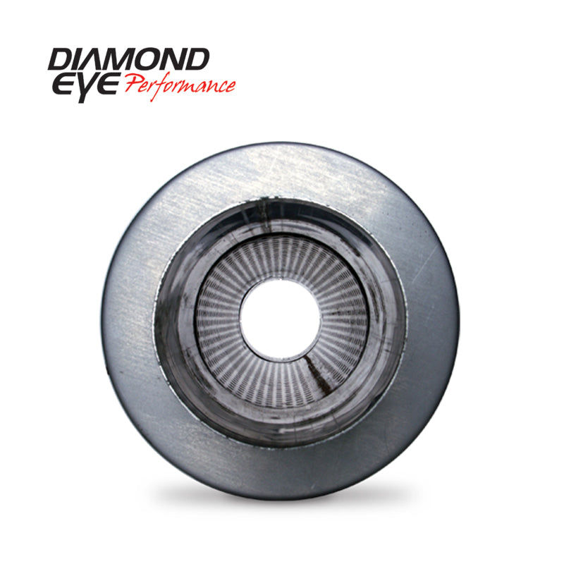 Diamond Eye Performance exhaust muffler with 5-inch inlet, 7-inch diameter, 24-inch body, and slotted ends in stainless steel.