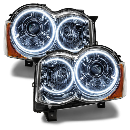 Oracle Lighting Jeep Grand Cherokee headlights with white HID and SMD LED accents, designed for 2008-2010 models.