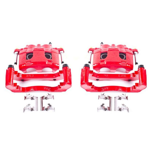 Pair of PowerStop red front brake calipers with brackets for Buick Lucerne 2006-2011, performance automotive brake replacement