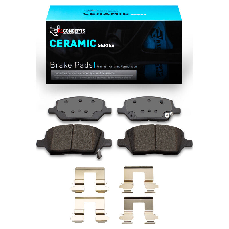 R1 Concepts Buick TERRAZA rear ceramic brake pads and hardware kit installed on vehicle, showing OE-style brake components.