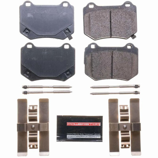 PowerStop Z23 Evolution Sport rear brake pads for 2018-2019 Subaru WRX STi with hardware, performance brake replacement, close-up view