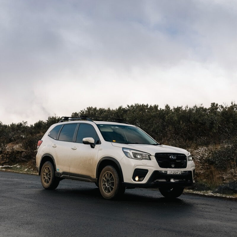 Bilstein B8 TerraSport lift kit for 2019-2021 Subaru Forester, showing shocks and struts with a slight front and rear lift.