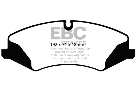 EBC 14+ Land Rover LR4 3.0 Supercharged Ultimax2 front brake pads, OE type, blue and metal components, for vehicle braking system