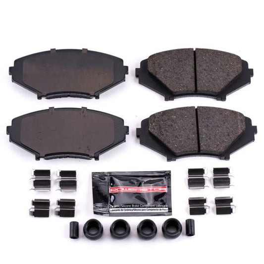PowerStop Z23 Evolution Sport front brake pads for Mazda RX-8, showing the brake pad set with hardware components.