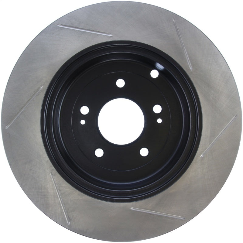 StopTech Power Slot rear right slotted brake rotor for Hyundai Genesis Coupe track use, designed for improved braking performance.