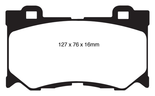 EBC Greenstuff front brake pads for Infiniti G37 3.7, performance brake pads with green friction material, shown in the image.