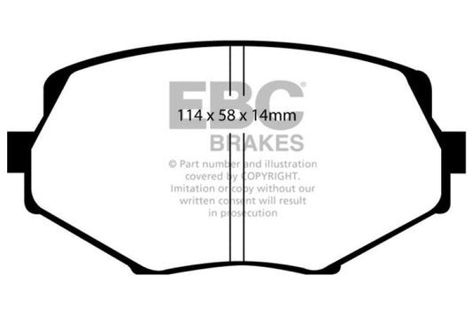 EBC Greenstuff front brake pads for Mazda Miata MX5 1.8, high-performance brake pads with green friction material.