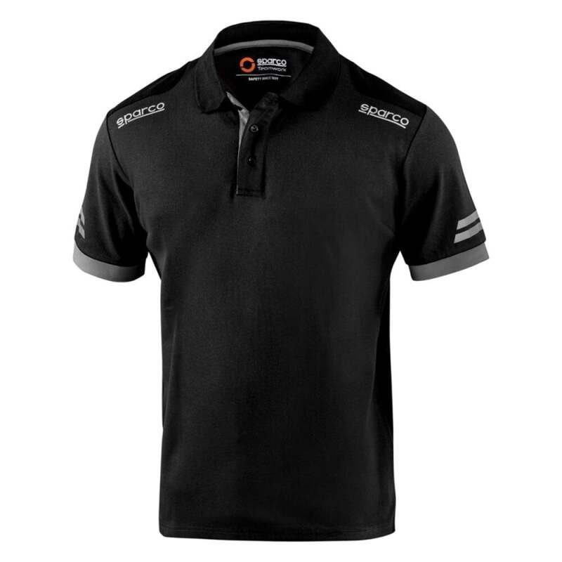 Sparco Tech Polo TW in black and gray, small size, casual shirt with a collar and short sleeves, made by SPARCO.