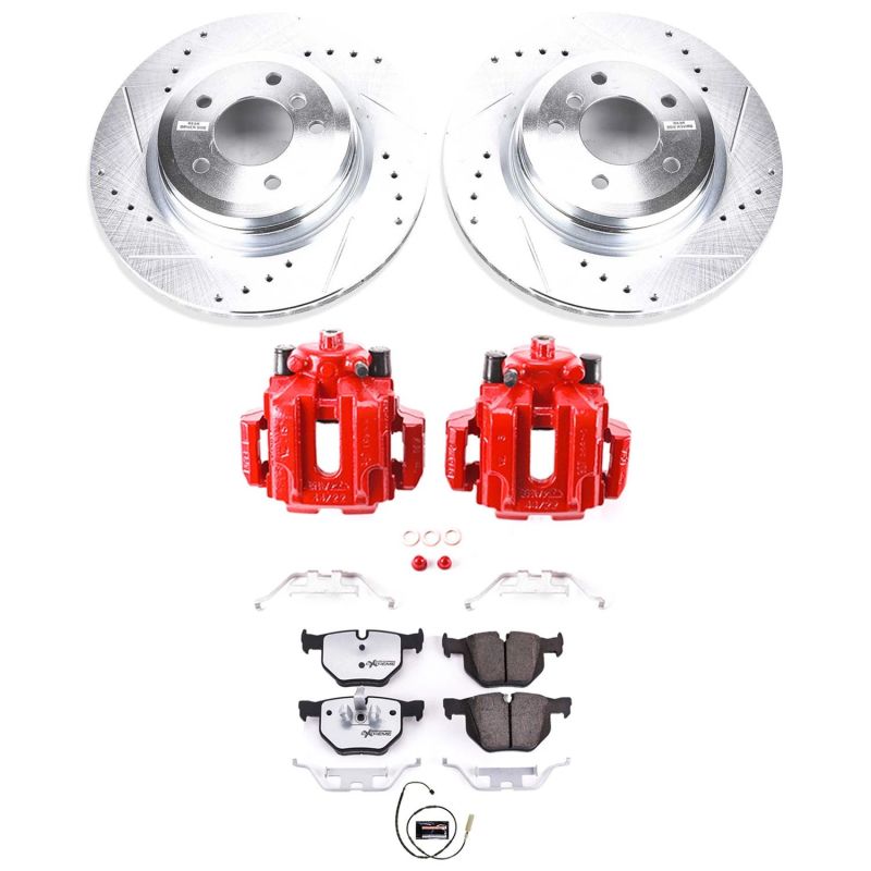 PowerStop 11-13 BMW 335i rear Z26 Street Warrior performance brake kit with calipers and rotors showing detailed components.