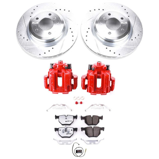 PowerStop 11-13 BMW 335i rear Z26 Street Warrior performance brake kit with calipers and rotors showing detailed components.
