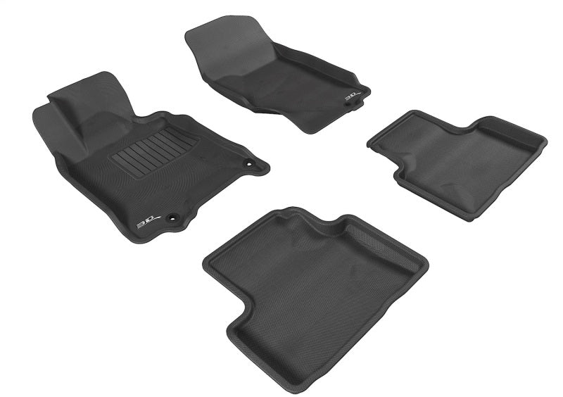 3D MAXpider black rubber floor mats for Infiniti Q40 G35 G37 sedan, full set with two eyelets, designed for 2015 models.