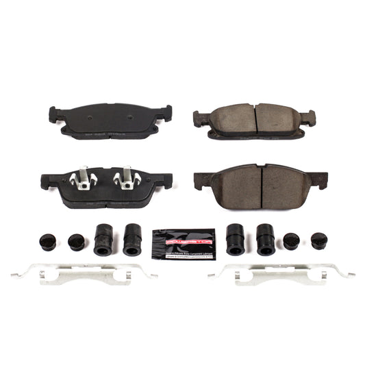 PowerStop Z23 Evolution Sport brake pads with hardware for 2015-2019 Ford Edge front brake system, performance replacement parts.