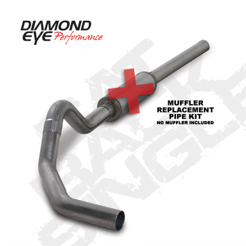 Diamond Eye Performance 4-inch catback exhaust pipe for 2004.5-2007.5 Dodge Cummins with stainless steel finish, single pipe design.