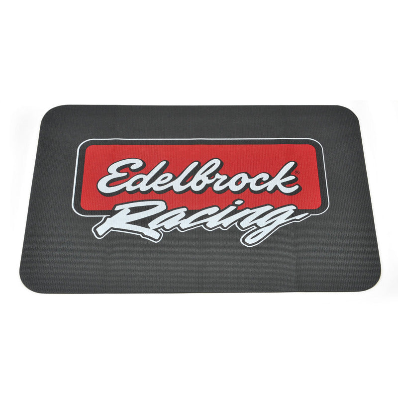 Edelbrock Racing Fender Cover made of PVC foam with printed Edelbrock logo in two colors, designed for automotive hardware protection.