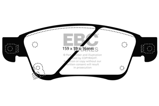 EBC Redstuff front brake pads for Infiniti G25 2.5, performance brake pads with red friction material, shown in a close-up view