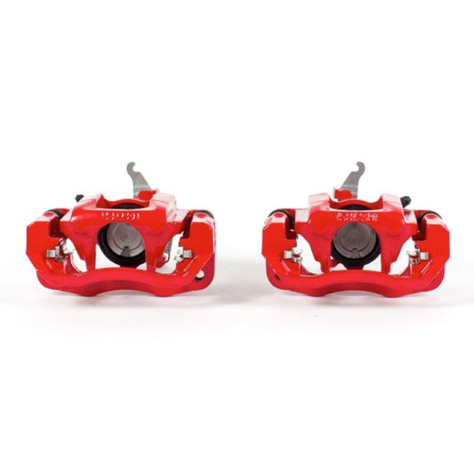 Pair of PowerStop rear red brake calipers with brackets for Dodge Journey (2009-2011) shown in the image.