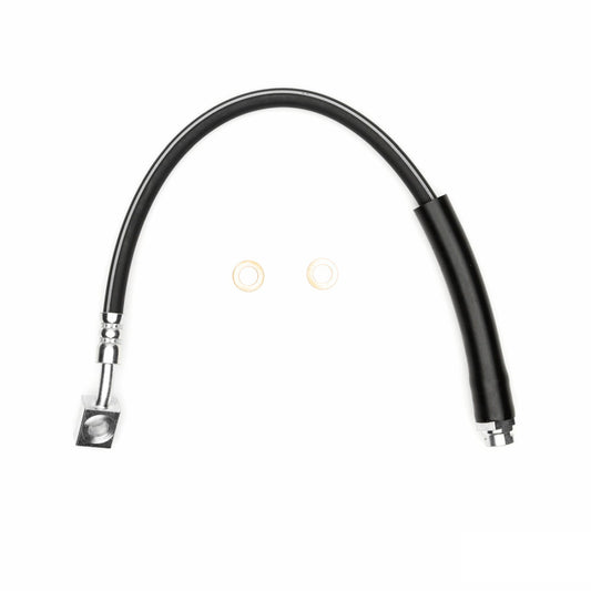 DFC Cadillac XLR front-right brake hose from the brake line kit, showing the flexible rubber and metal fittings.