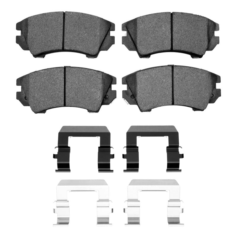 R1 Concepts front semi-metal brake pads and hardware kit for 2010-2017 Chevrolet Camaro, OE-style brake replacement components.