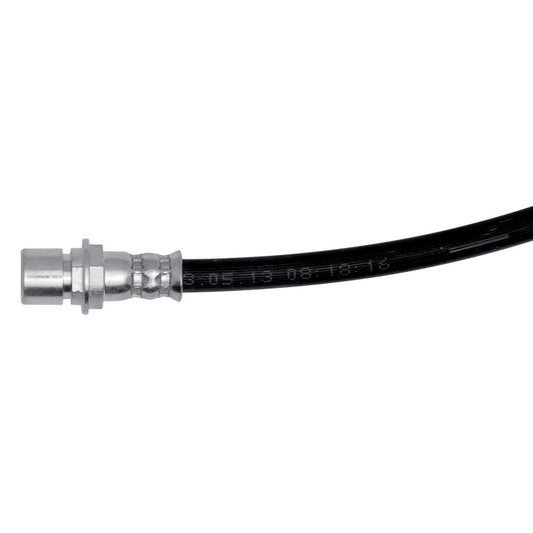 DFC Cadillac SRX rear-left brake hose from brake line kit, showing the flexible rubber brake line with metal fittings.