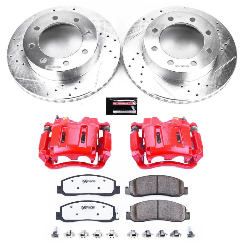 PowerStop front brake calipers from the Z36 Truck & Tow Kit installed on a 2010-2011 Ford F-350 Super Duty truck.