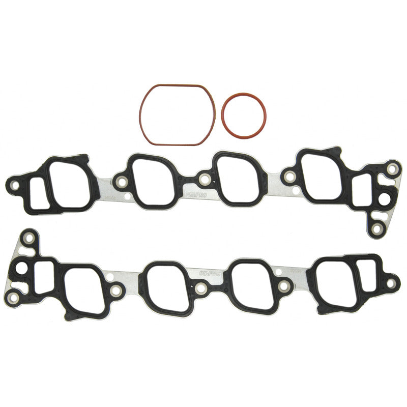 Fel-Pro Mercury Grand Marquis MS 98008 T-1 engine intake manifold gasket set shown, including multiple gaskets for engine sealing.