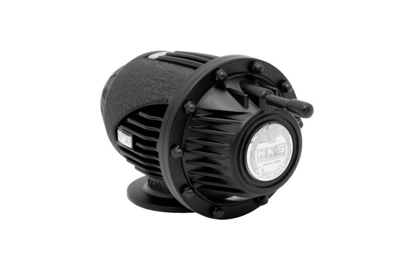 Black HKS SUPER SQV4 FL5 blow off valve for turbocharged engines, featuring sleek design and brand logo.