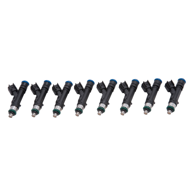Edelbrock 50 lb/hr fuel injectors set of 8, high impedance 60mm long Uscar injectors for performance vehicles.