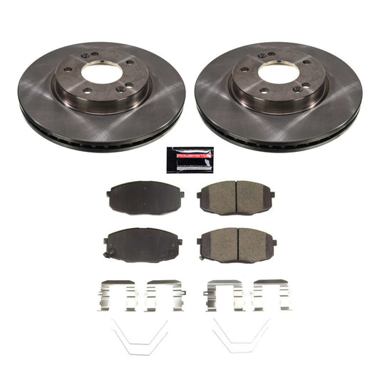 PowerStop OE front brake kit for Kia Forte 2019-2022, includes brake rotors and pads, designed for optimal stopping power.