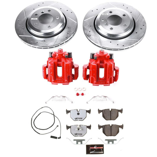 PowerStop 2006 BMW 330Ci rear Z26 Street Warrior performance brake kit with calipers and rotors installed on vehicle.