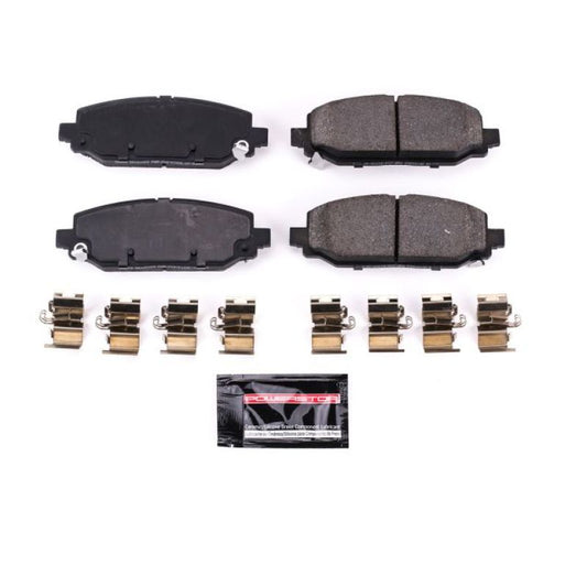 PowerStop Z23 Evolution Sport rear brake pads for Jeep Wrangler 2018-2019, includes hardware for performance braking.