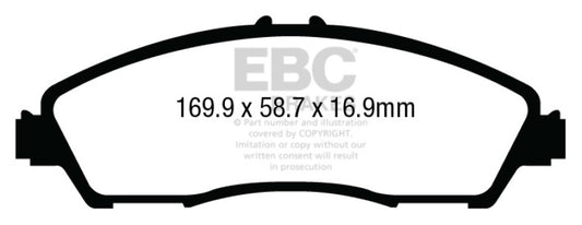 EBC 14+ Acura MDX 3.5 Ultimax2 front brake pads, OE type, showing the brake pad set with friction surfaces and mounting details.